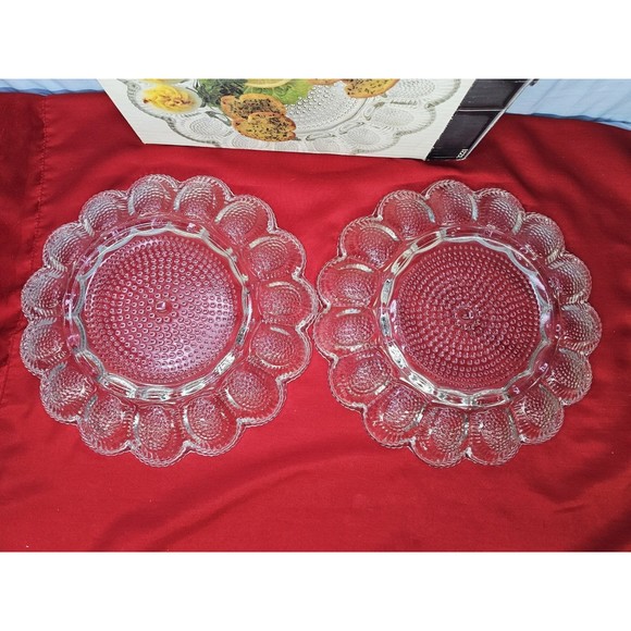 Deviled Egg Relish Platter Set Round Serving Tray 11" Hobnail VTG Indiana Glass - Picture 3 of 15